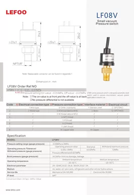 Compact Vacuum Pressure Switch LF08V