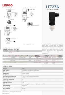 Diaphragm Pressure Switch LF727A