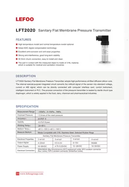 LEFOO LFT2020 Sanitary Flat Membrane Pressure Transmitter