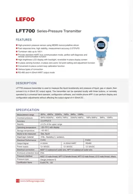 LEFOO LFT700 Series Smart Pressure Transmitter