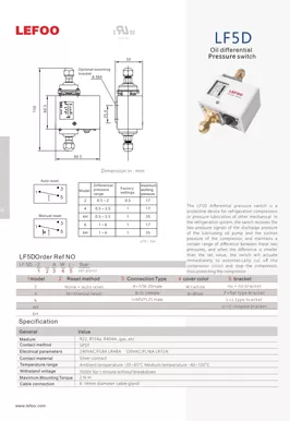 Refrigeration System Oil Differential Pressure Switch LF5D