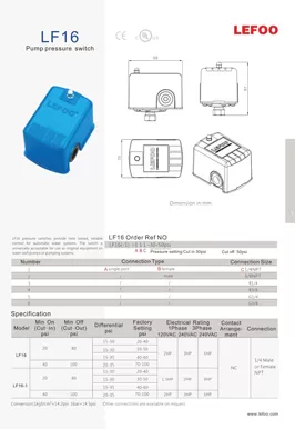 Water Pump Pressure Switch LF16