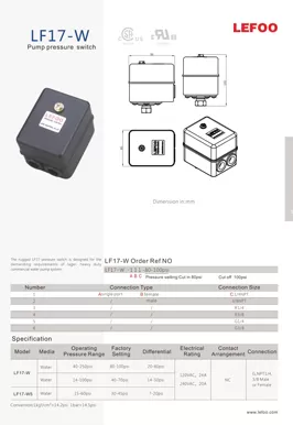 Water Pump Pressure Switch LF17-W